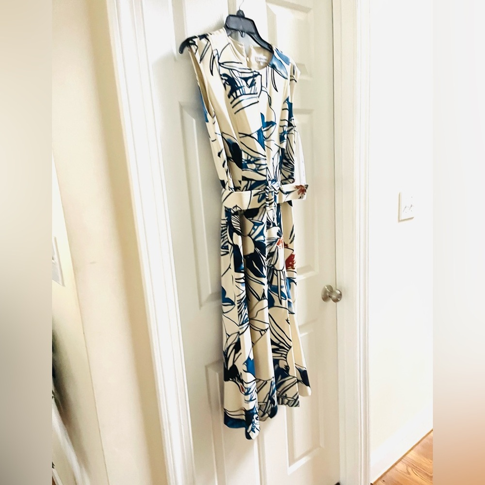 Calvin Klein Womens Sleeveless Belted A-line Flounce Dress 4 ，ask other sizes